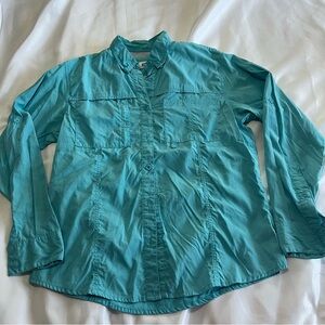 World Wide Sportsman Aqua Button Front Long Sleeve Outdoor Womens Medium Shirt
